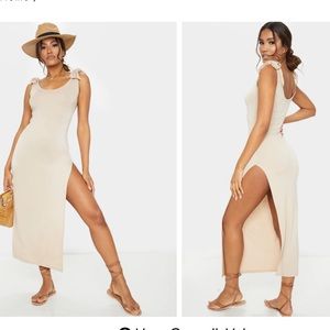 Stone tie high slit dress